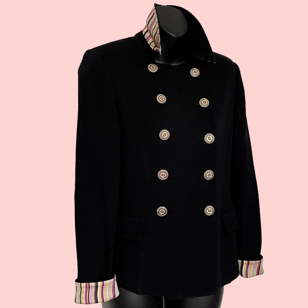 St. John Collection Black Suit Jacket/Blazer Santana Knit Double-Breasted Size 2